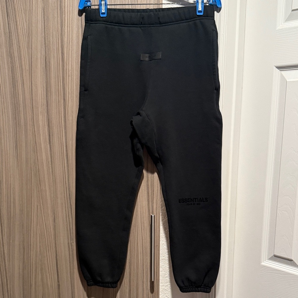 Essentials Black Fleece Joggers with Subtle Logo